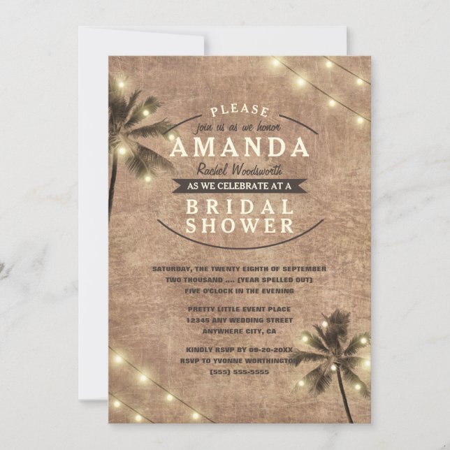 Palm Tree Plage Vintage nuptiale Invitations de do (Devant)