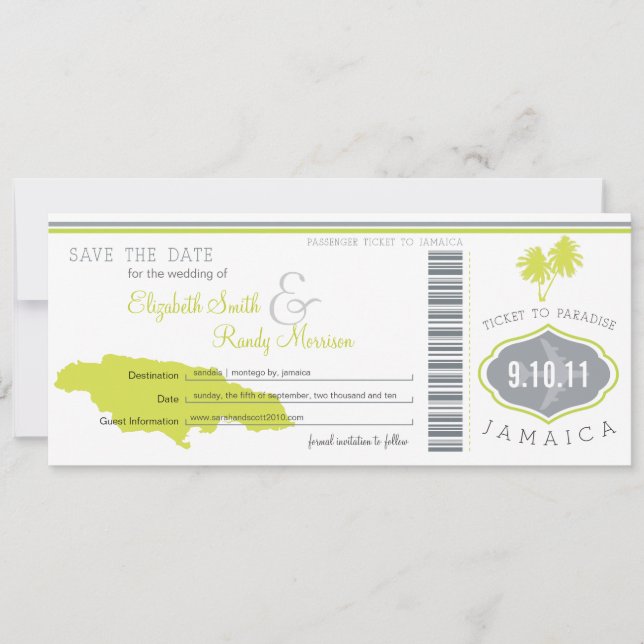 Palm Tree Save the Date Boarding Pass Jamaïque (Devant)