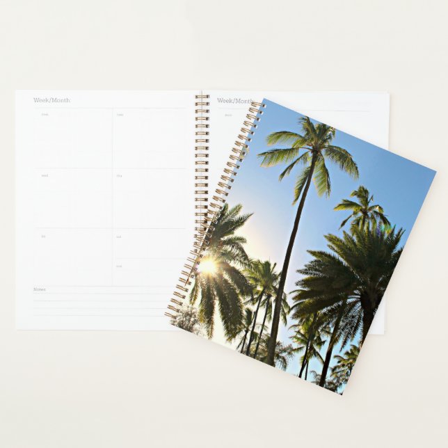Palm Tree Sun Shining Spiral Planner (Devant avec enveloppe)