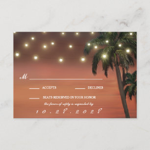 Palm Tree Sunset Beach Wedding Cartes RSVP
