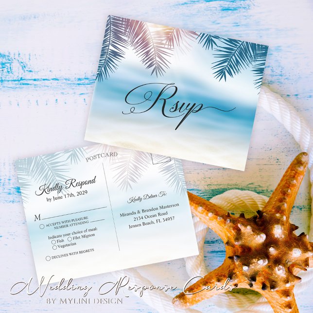 Palm Tree Tropical Island Beach Mariage Carte RSVP (Créateur téléchargé)