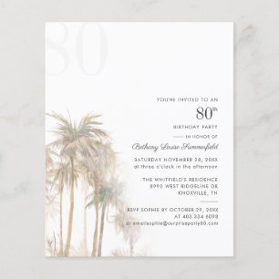 Palm Trees 80e anniversaire fête Budget Invitation