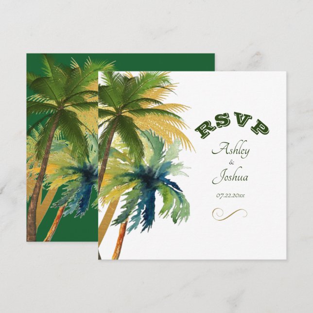 Palm Trees Beach Wedding Carte RSVP (Devant / Derrière)