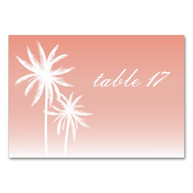 Palm Trees Coral Mariage Carte Numéro de table (Dos)