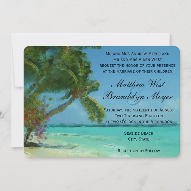 Palm Trees Ocean Destination Wedding Invitations (Devant)