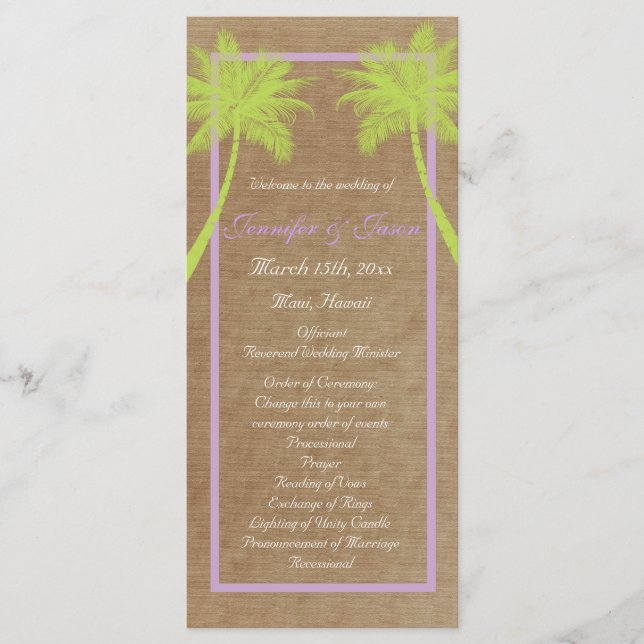 Palm Trees Plage tropicale Programmes de mariage (Devant)