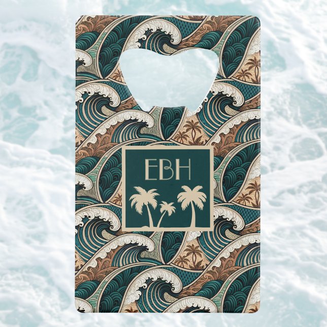 Palm Trees Polynesian Waves Vintage Beach Monogram (Créateur téléchargé)