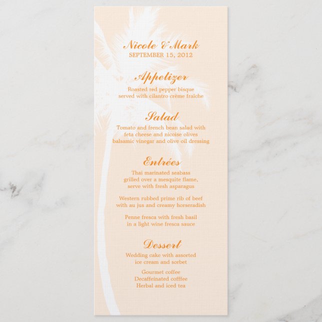 Palm Trees Tropical Mariage Cartes de menu (Devant)