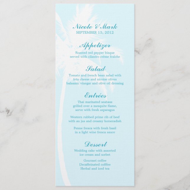 Palm Trees Tropical Mariage Cartes de menu (Devant)