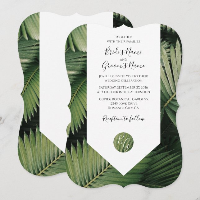 Palm Tropical Feuille Verdure Mariage Invitations (Devant / Derrière)