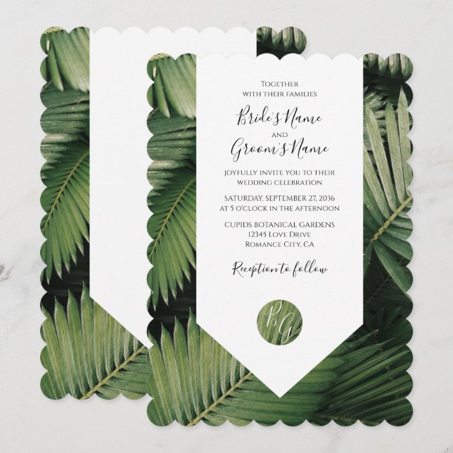 Palm Tropical Feuille Verdure Mariage Invitations (Devant / Derrière)