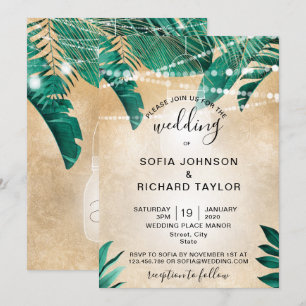 Palm Tropical Feuilles Jar Light or Invitation