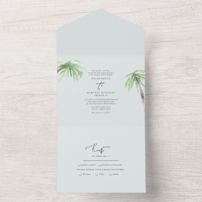 Palm Tropical Pale Seafoam All In One Invitation (À l'intérieur)