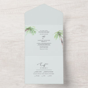 Palm Tropical Pale Seafoam All In One Invitation