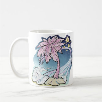 Palme rose et Mug d'oiseaux bleu