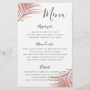 Palme rose rose Feuille Tropical Menu