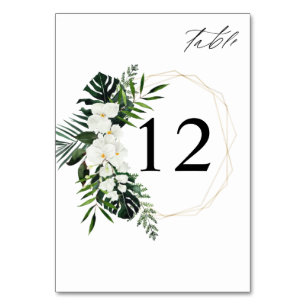 Palme tropicale et blanc Numéro de table florale
