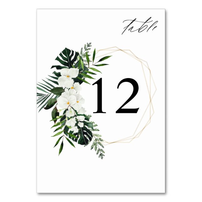 Palme tropicale et blanc Numéro de table florale (Par défaut)