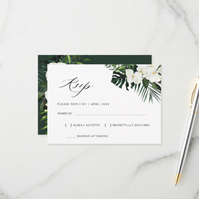 palme tropicale feuille mariage floral carte RSVP (Devant/Arrière en situation)