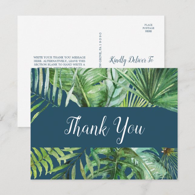 Palme tropicale sauvage | Carte postale Merci bleu (Devant / Derrière)