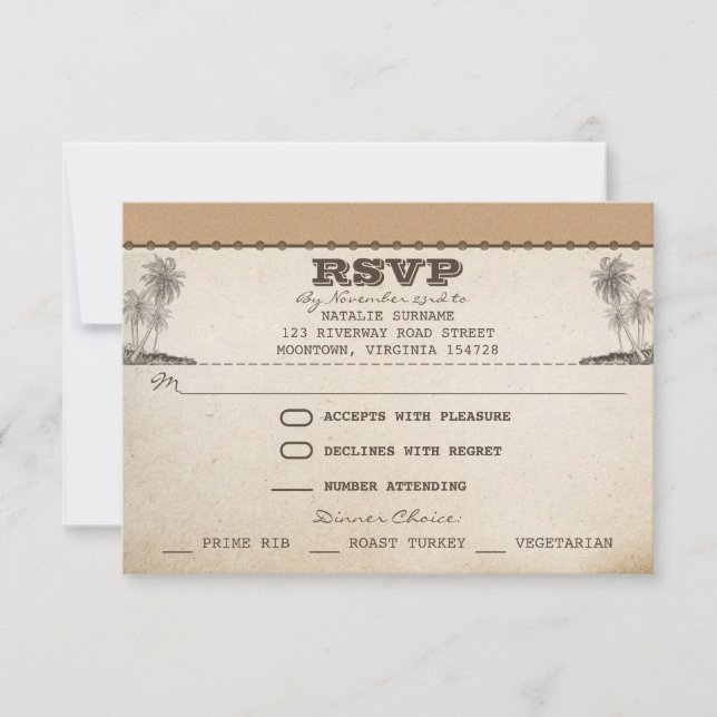 Palmes de plage vintage unique mariage cartes rsvp (Devant)