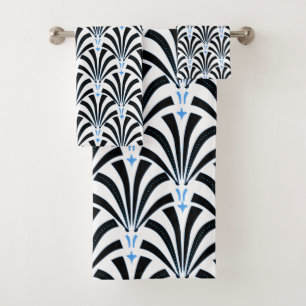 Palmettos blancs et bleus de noir d'art déco des
