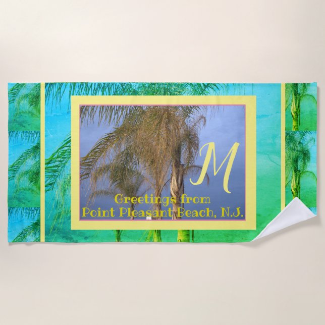 Palmier à monogramme N.J. Serviette de plage (Devant)