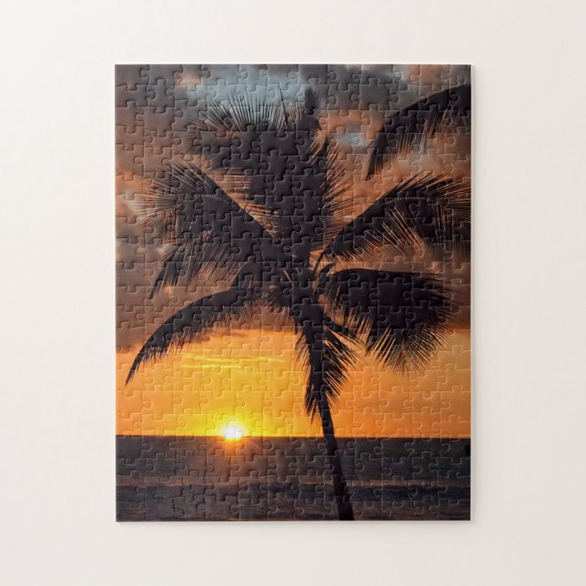Palmier au coucher du soleil dans le puzzle d'îles (Vertical)