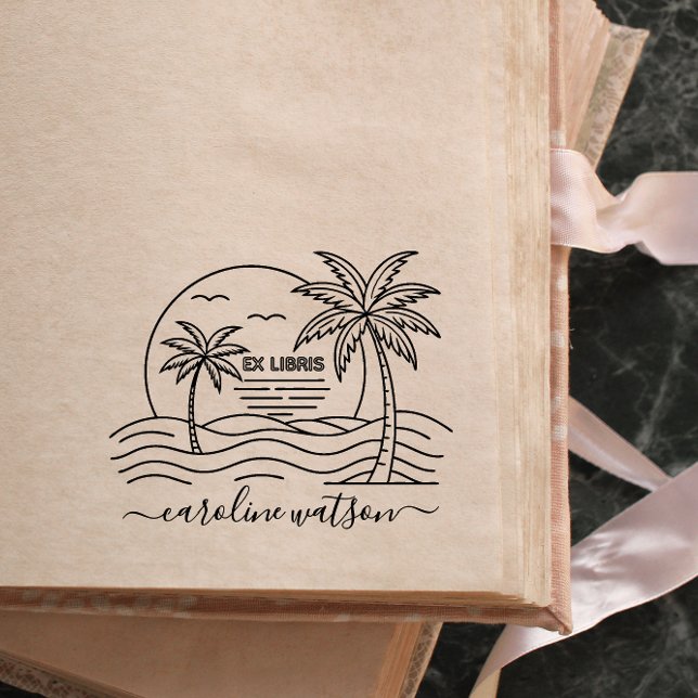 Palmier avec soleil  Ex libris  Tampon en caoutcho (Créateur téléchargé)