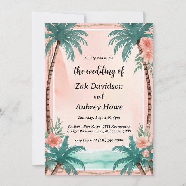 palmier boho beach invitations de mariage (Devant)