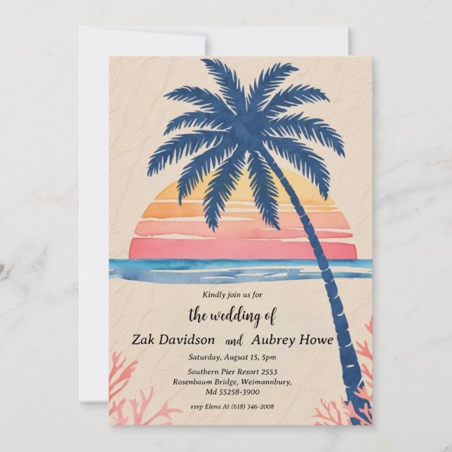 palmier boho beach invitations de mariage (Devant)