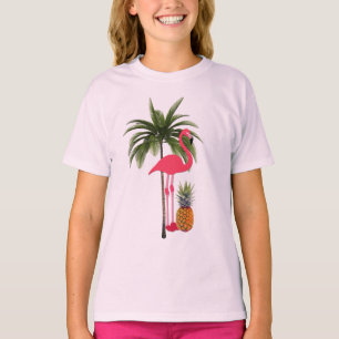 Palmier, Flamant rose rose, T-shirt fille d'ananas