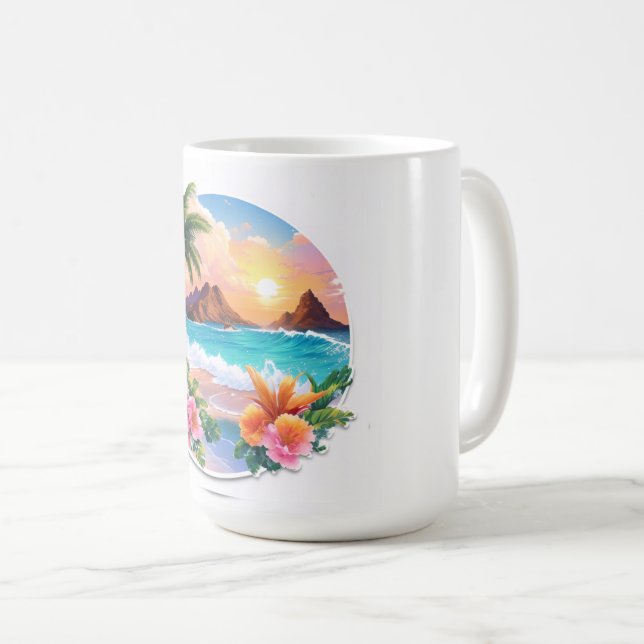 Palmier majestueux et coucher de soleil en Mug (Devant droit)