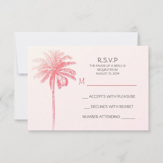 palmier rose blanc mariage plage carte RSVP (Devant)