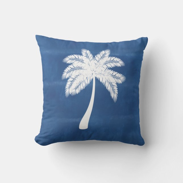 Palmier tropical Bleu Blanc Coussin extérieur (Recto)