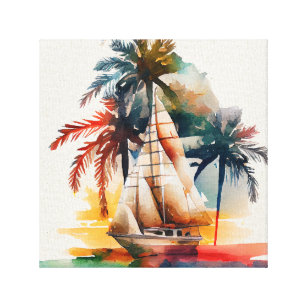 Palmier tropical coloré et toile de voilier