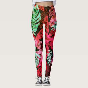 Palmier tropical fluo feuille leggings