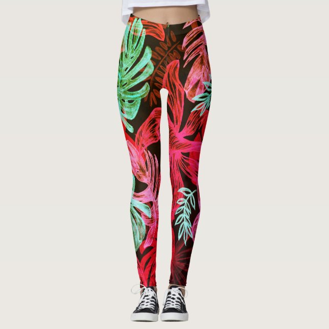 Palmier tropical fluo feuille leggings (Devant)