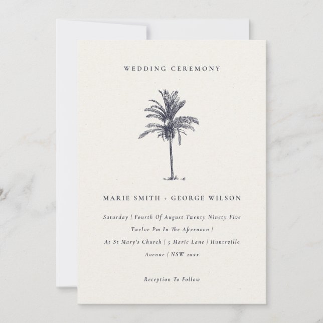 Palmier tropical Marine Kraft Wedding Invitation (Devant)