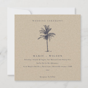 Palmier tropical Marine Kraft Wedding Invitation