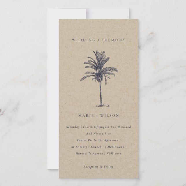 Palmier tropical Marine Kraft Wedding Invitation (Devant)