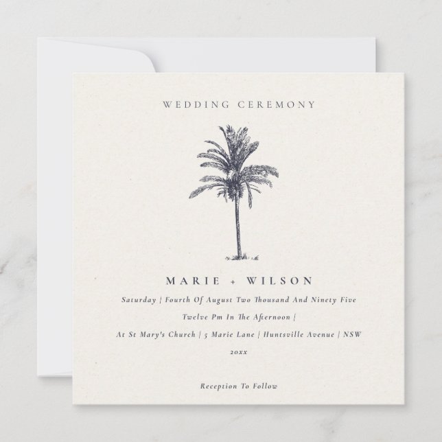 Palmier tropical Marine Kraft Wedding Invitation (Devant)