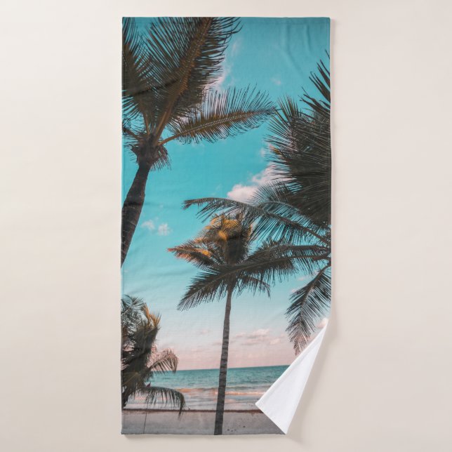 PALMIER TROPICAL RETRO EN BORD DE PLAGE (Serviette de bain)