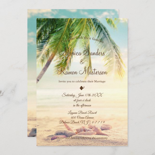 Palmier Tropical Summer Beach Mariage Invitation (Devant / Derrière)