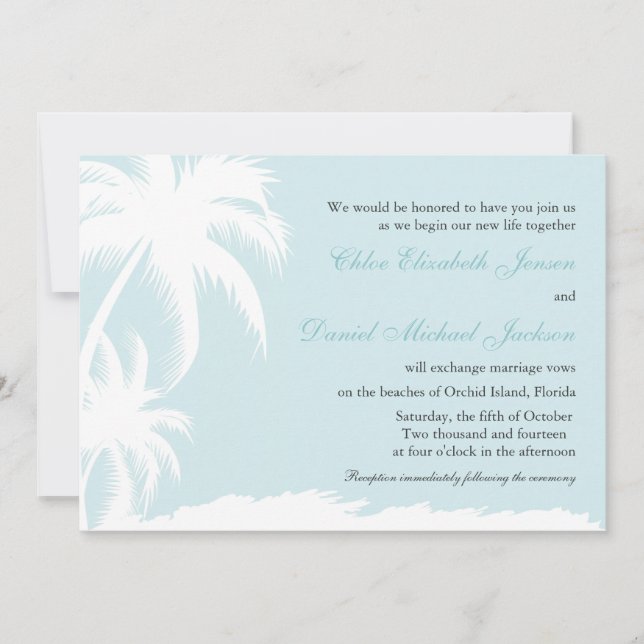 Palmiers blancs - Invitations de mariage sur la pl (Devant)