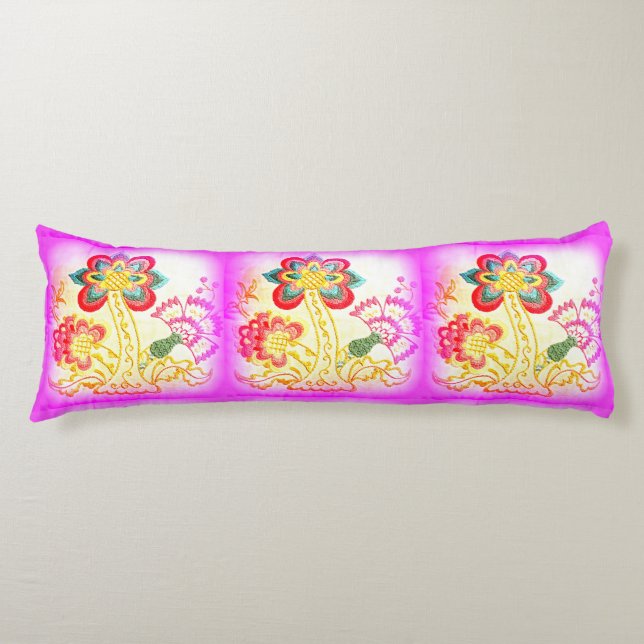 palmiers brodés roses corps coussin (Devant)