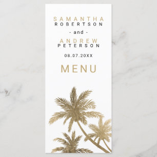 Palmiers en faux or moderne menu de mariage élégan