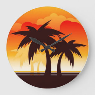 Palmiers et nuages de soleil - Horloge murale