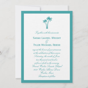 Palmiers Faire-part de mariage - Blanc/Aqua