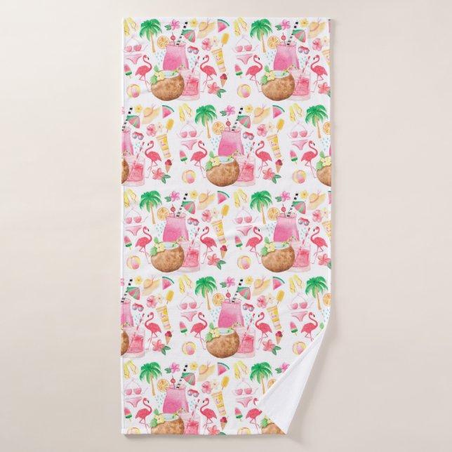 Palmiers & Flamants roses Plage Lover (Serviette de bain)